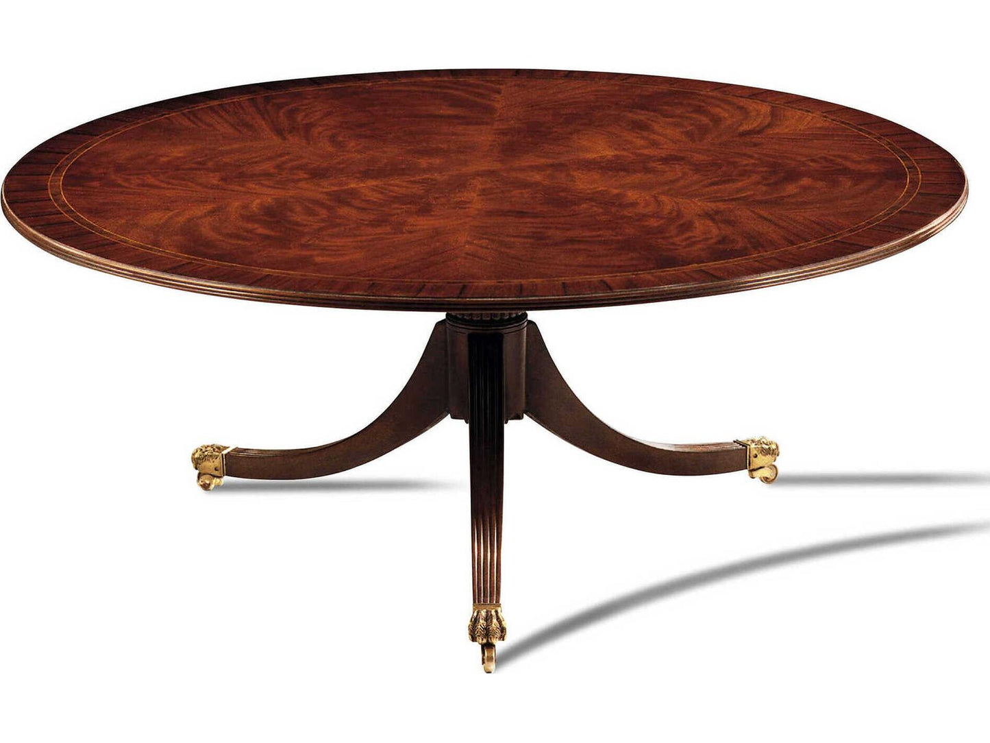 Armstrong Round Wood Mahogany Coffee Table with Brass Casters