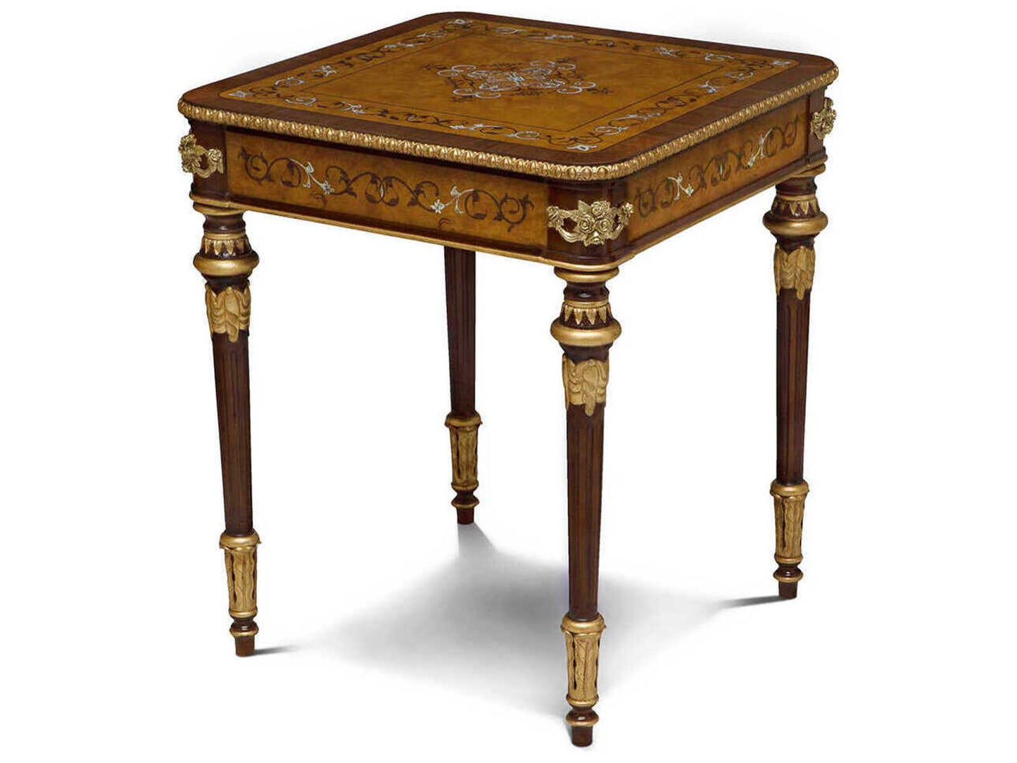 Finneas Square End Table in Myrtle Burl and Gold Gilt