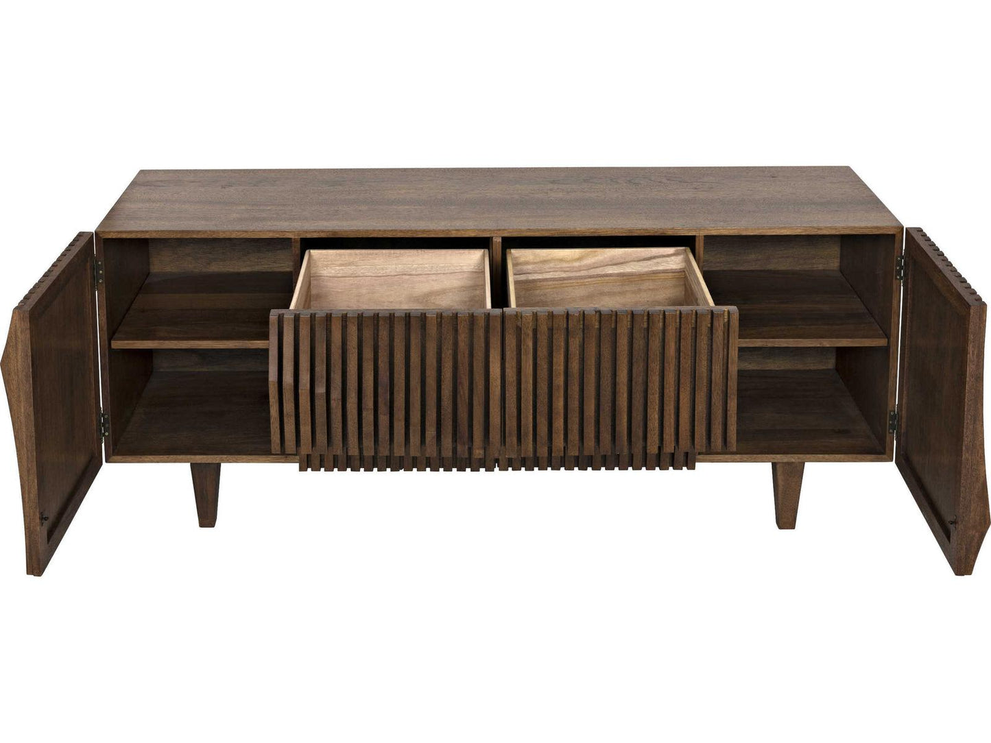 Jin Ho Dark Walnut Wood Sideboard with Hand-Carved Detail