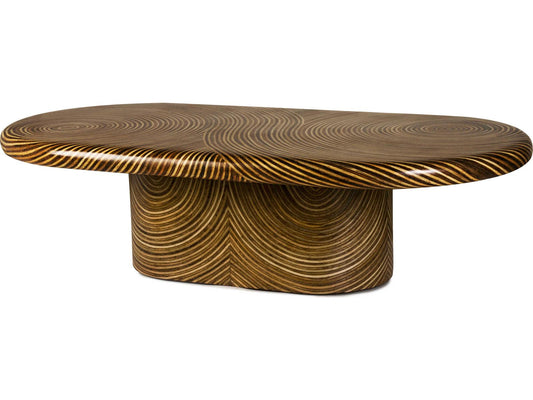 Showtime Oval Coffee Table with Rattan and Coco Twig Inlay