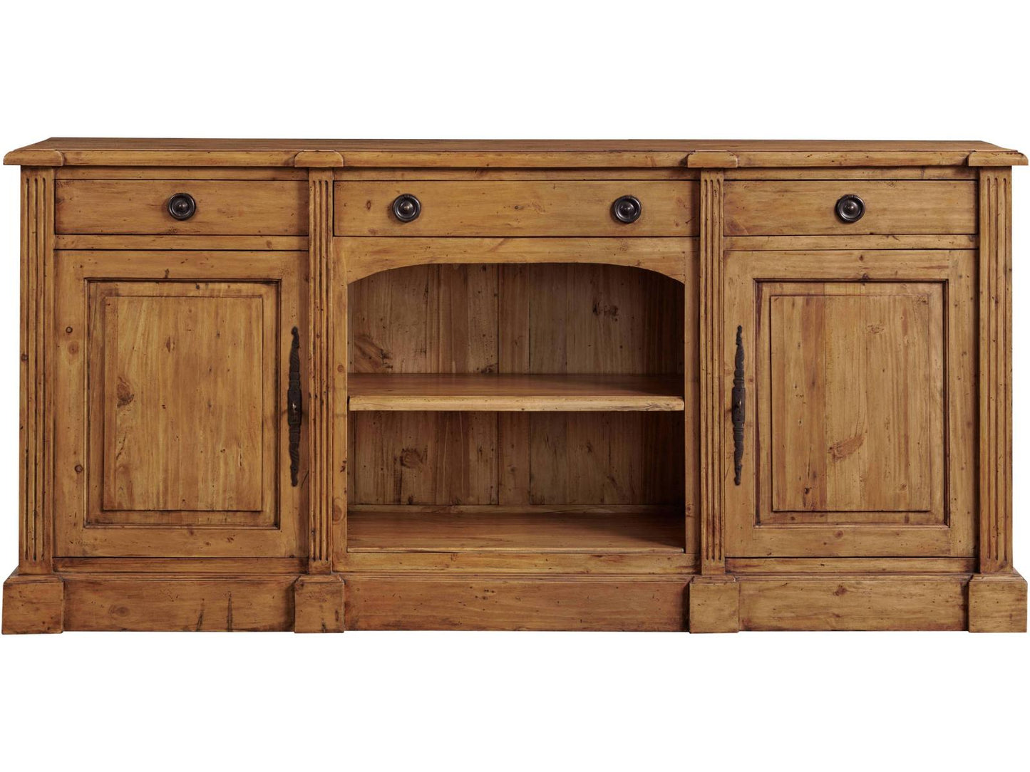 84-Inch Pine Wood European Sideboard with Open Arch and Adjustable Shelves