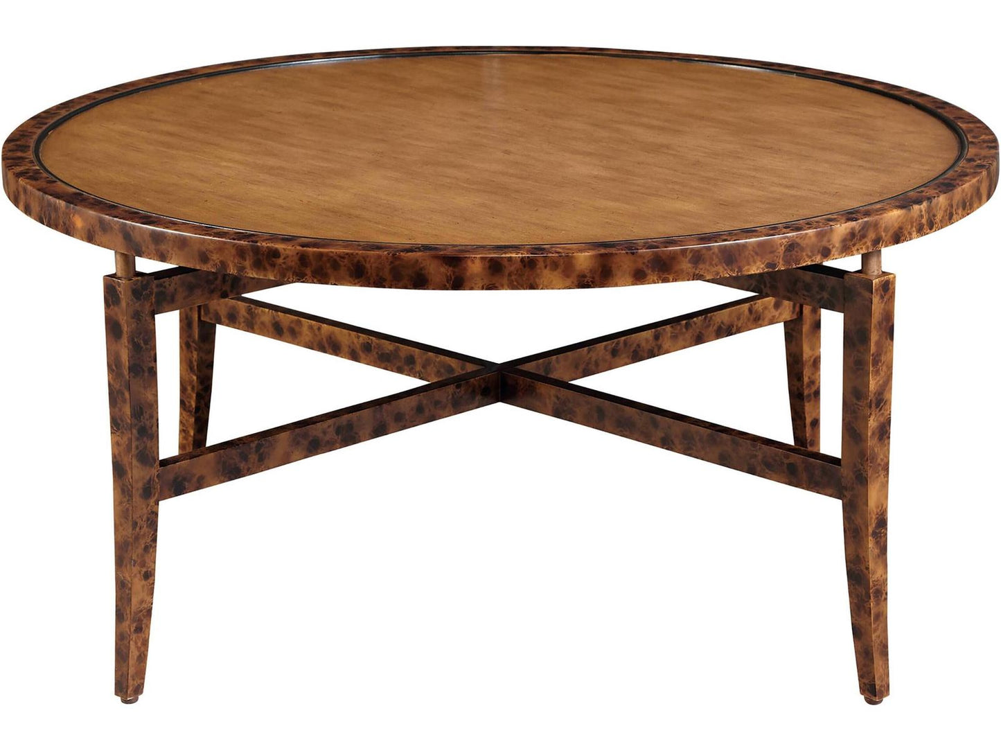 Round Wood Tortoise Coffee Table with Gold Leaf Accents