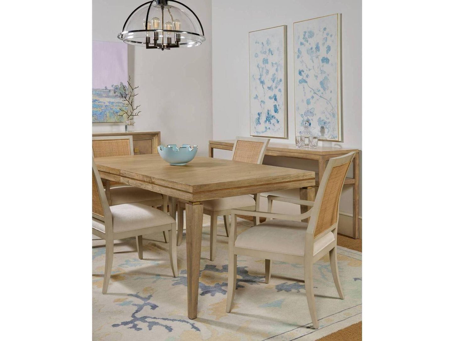 Cane Back Upholstered Arm Dining Chair in Linen Paint