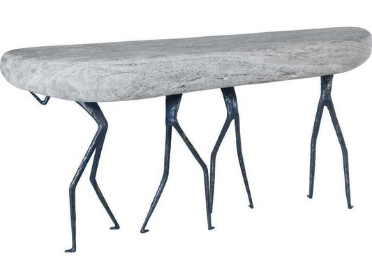 Atlas Rectangular Wood Console Table in Gray Stone and Black