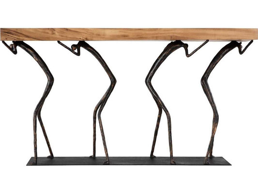 Atlas Rectangle Console Table Natural Chamcha Wood and Black Metal