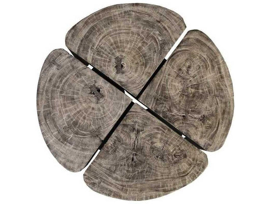 Clover Round Wood Gray Stone Coffee Table