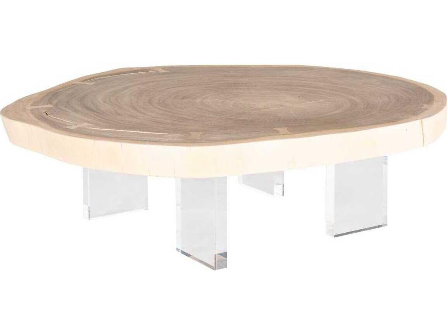 Floating 55-Inch Rectangle Coffee Table with Bleached Chamcha Wood and Acrylic Legs