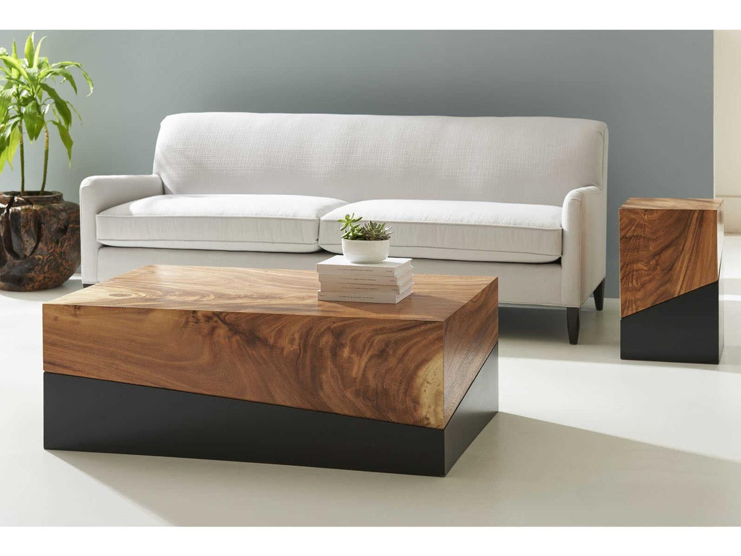 Flow Rectangular Wood Coffee Table in Natural Brown Black