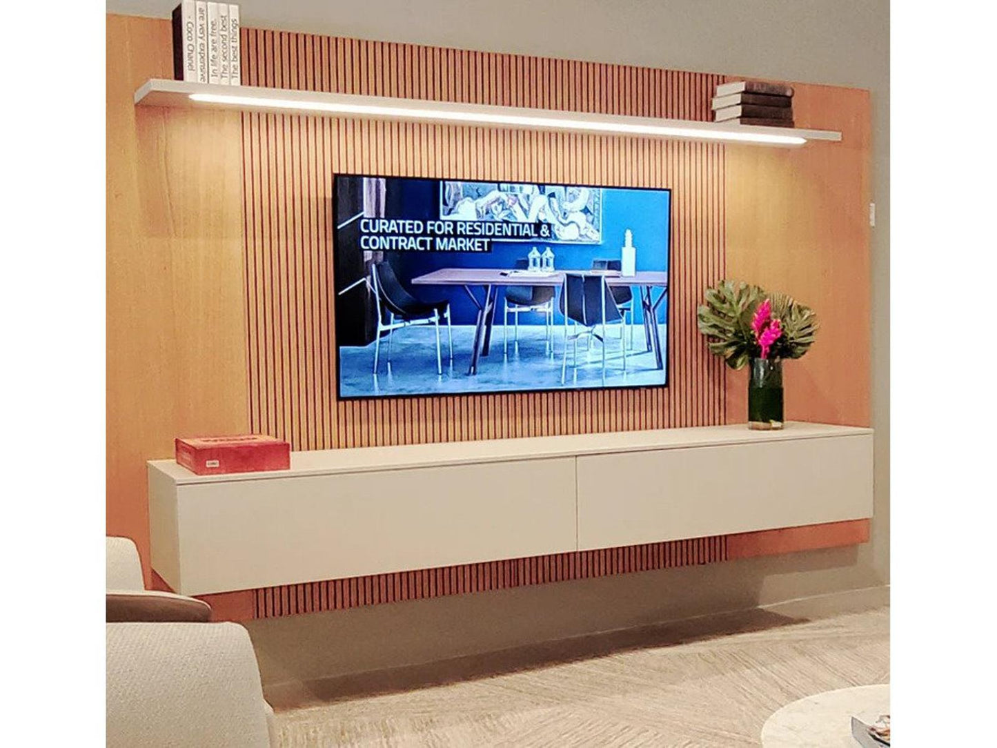 Spazio Wall Unit Comp. 126 Inch Natural Ash and Beige Seta Matt Lacquer