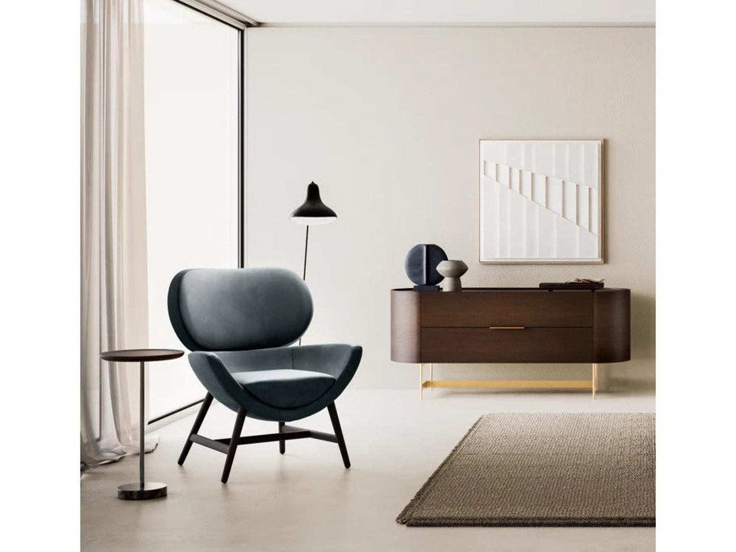 Laurie Upholstered Armchair in Brown Doge Leather with Burnt Oak Legs