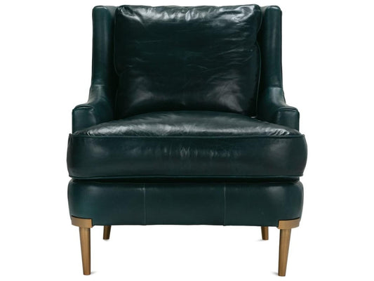 Lyra Green Leather Accent Chair with Aged Brass Metal Legs