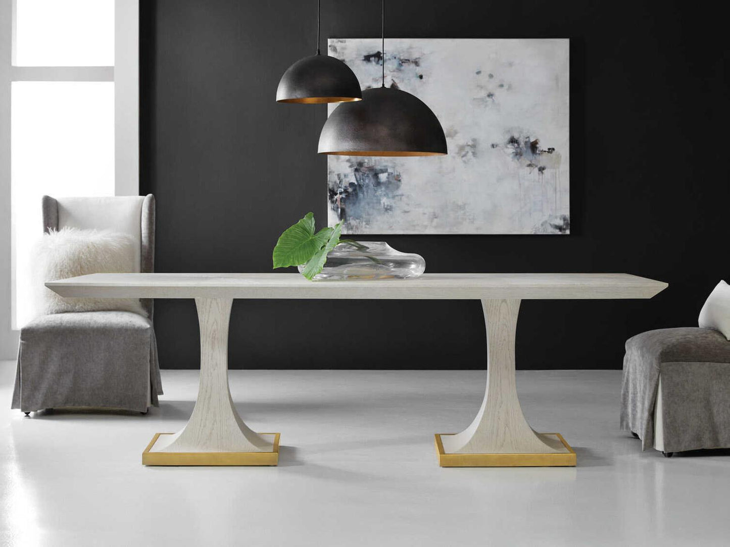Windward Rectangular Oak Wood Dining Table with Double Pedestal Base