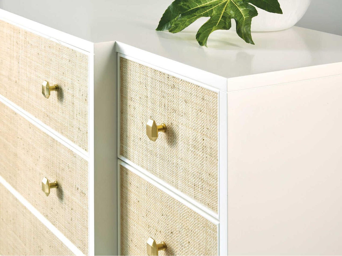 Palmetto White Raffia Papered Triple Dresser with 9 Drawers