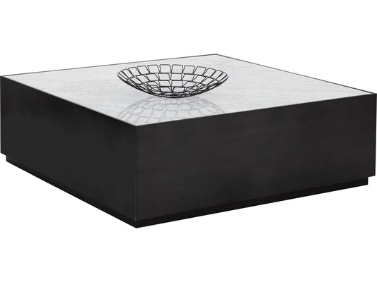 Selah Square Coffee Table in White Carrara Marble and Black Steel