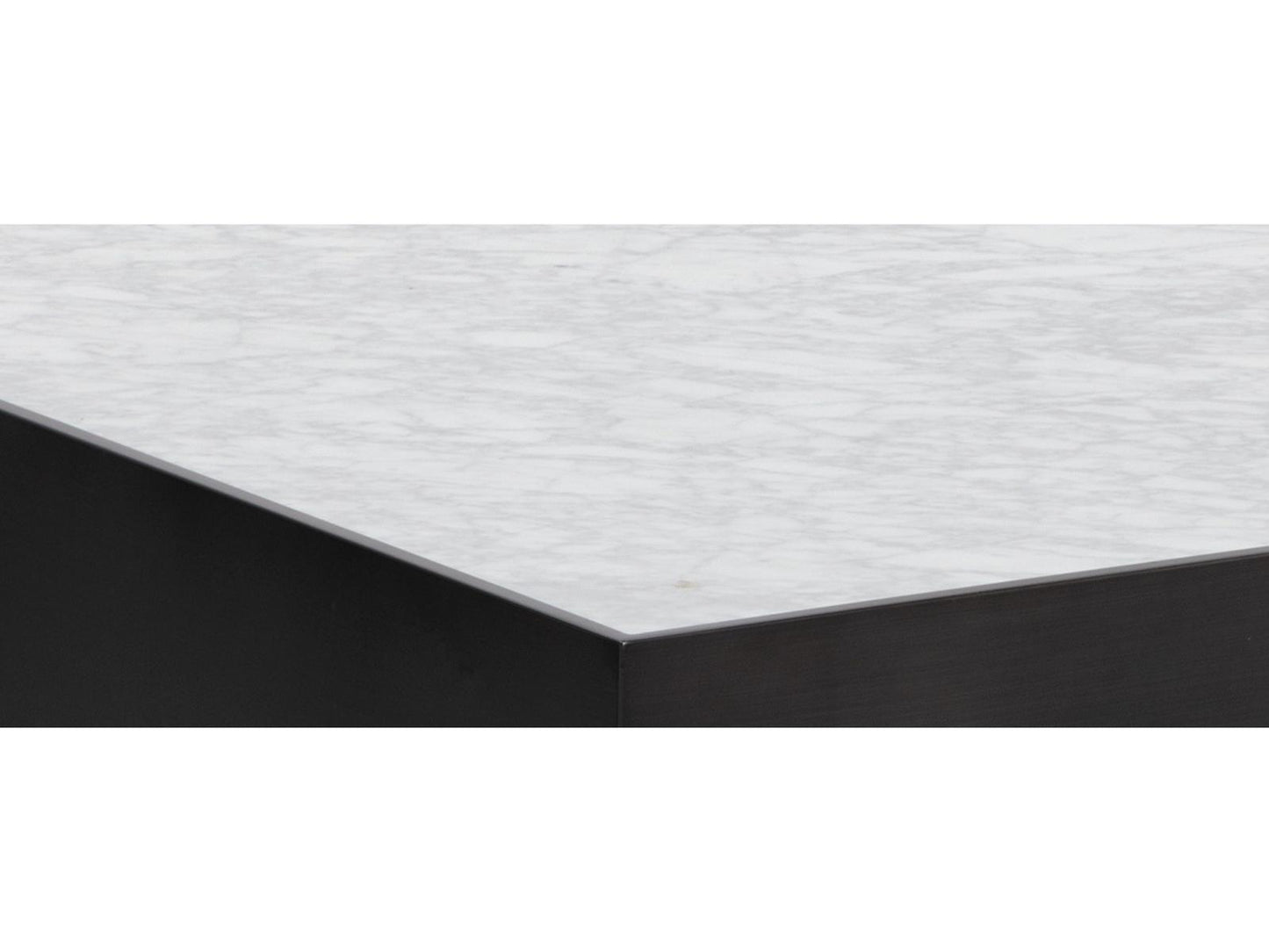 Selah Square Coffee Table in White Carrara Marble and Black Steel
