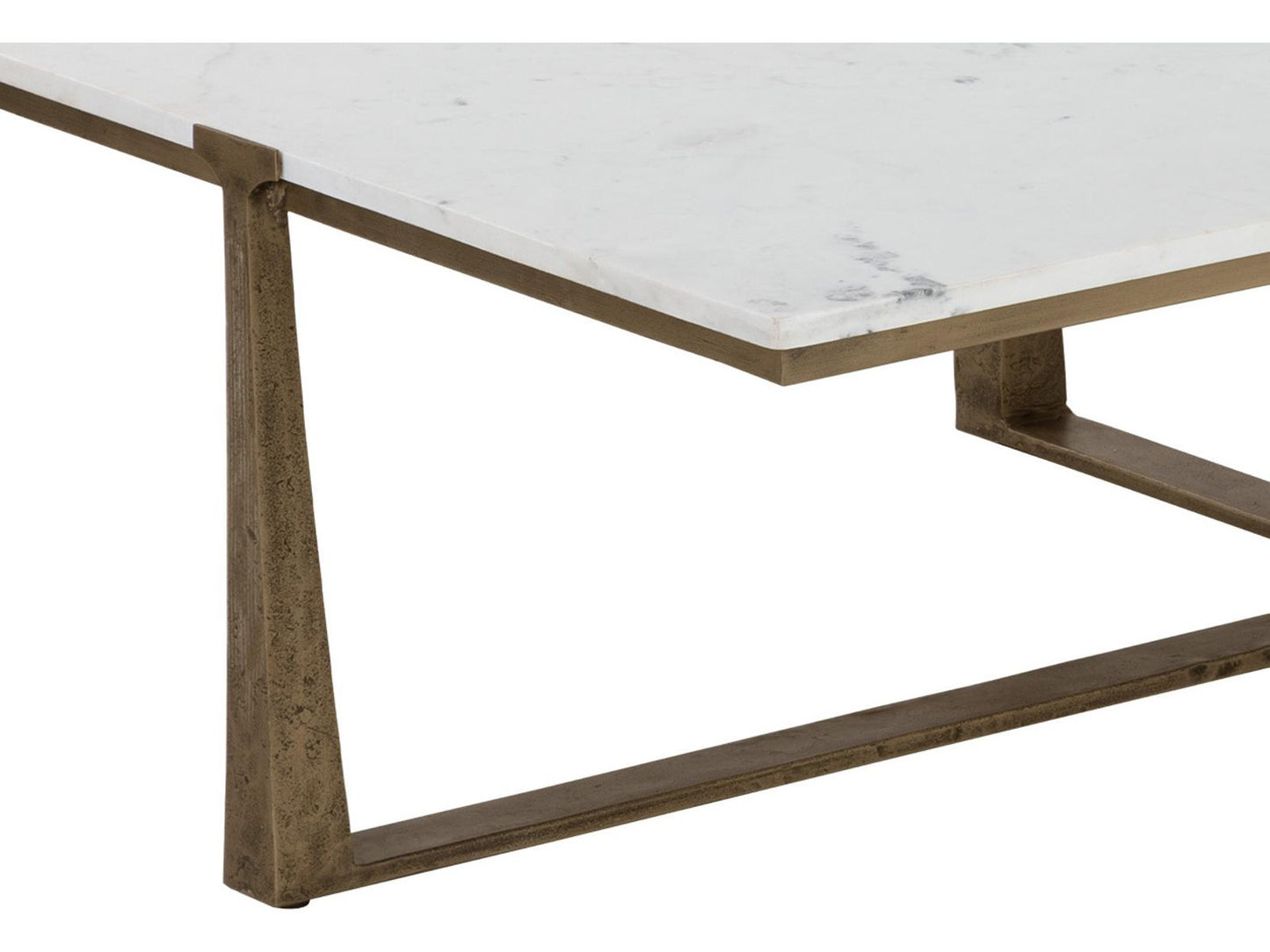 Cowell Rectangle Coffee Table in White Marble and Antique Brass
