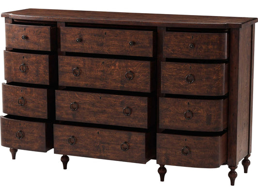 Naseby Reclaimed Oak Veneer and Mahogany Dresser with Brass Pulls