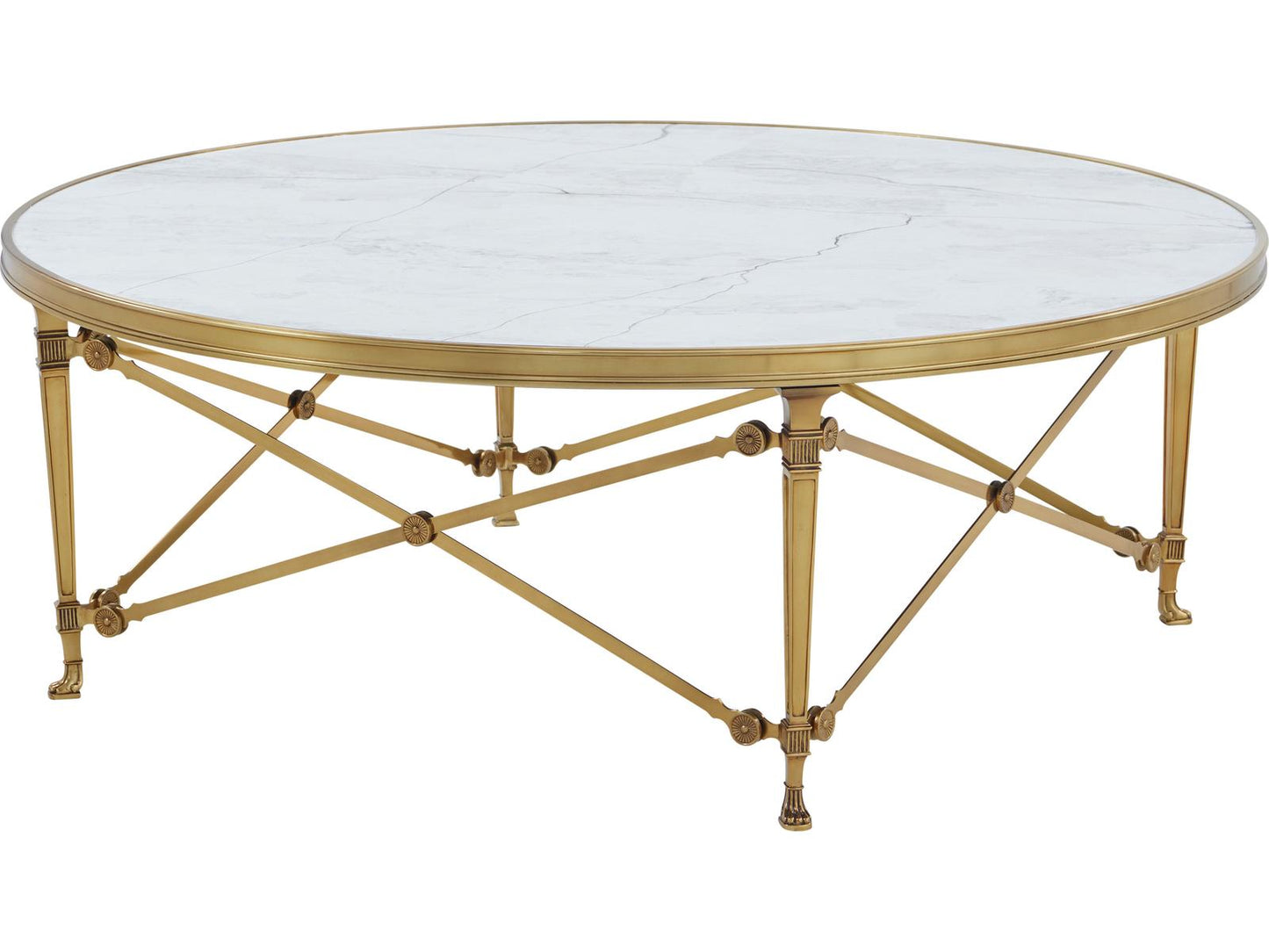 Spencer London 45-Inch Round Coffee Table in Cannes Brass with Quartz Top