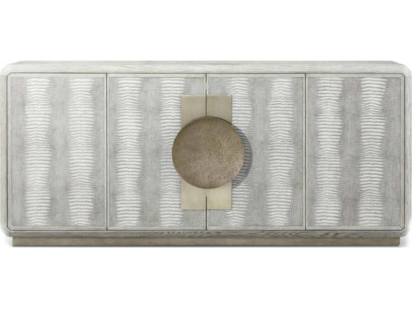 Spencer St. James Credenza with Crocodile Embossed Leather in Argento and Deep Brown Finish