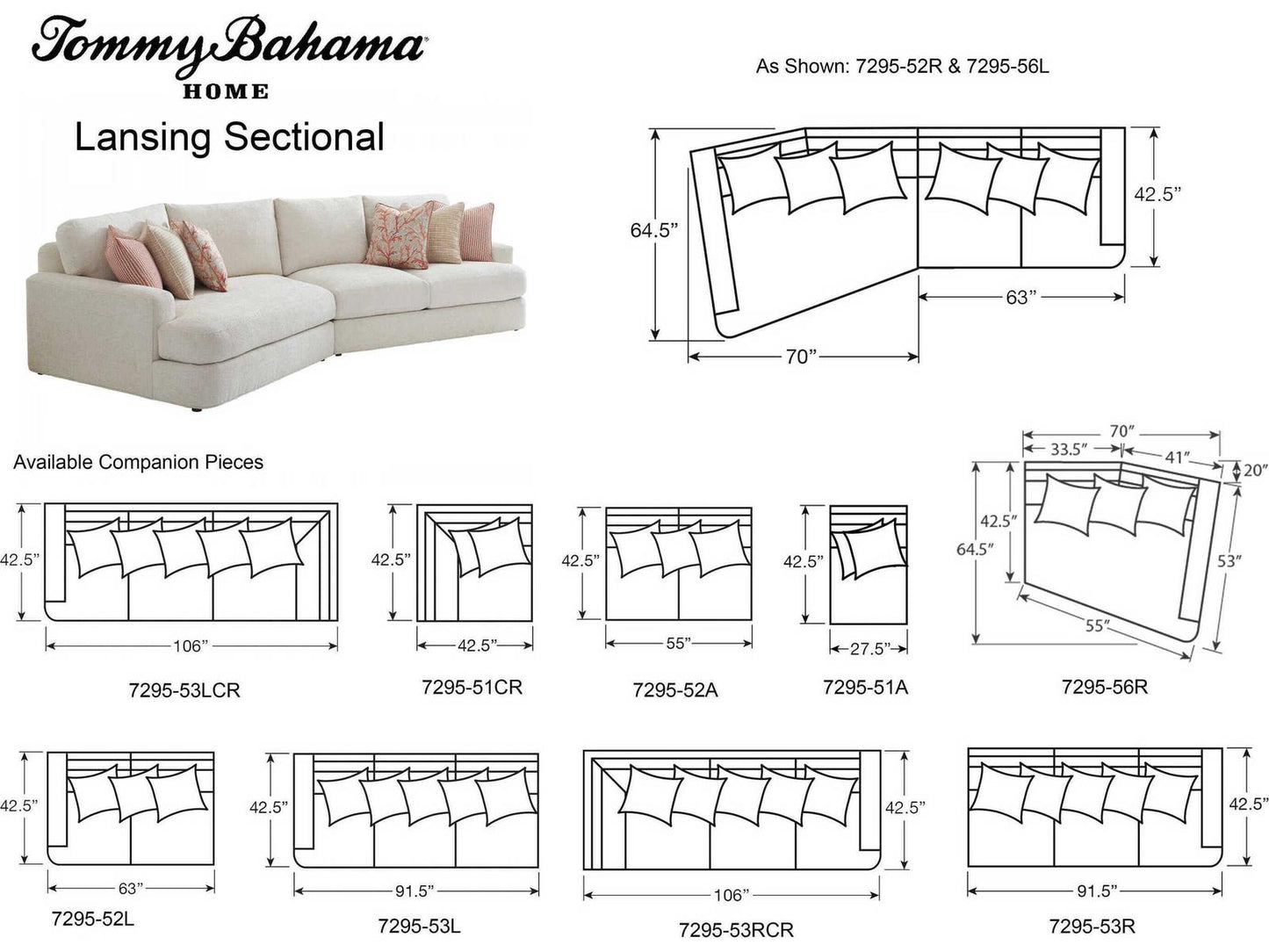 Palm Desert White Upholstered LAF Lansing Sectional Sofa
