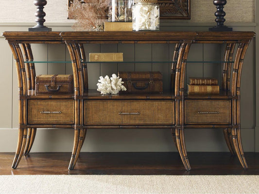 Bali Hai Oyster Reef Sideboard with Raffia Drawer Fronts in Caribbean Sunset