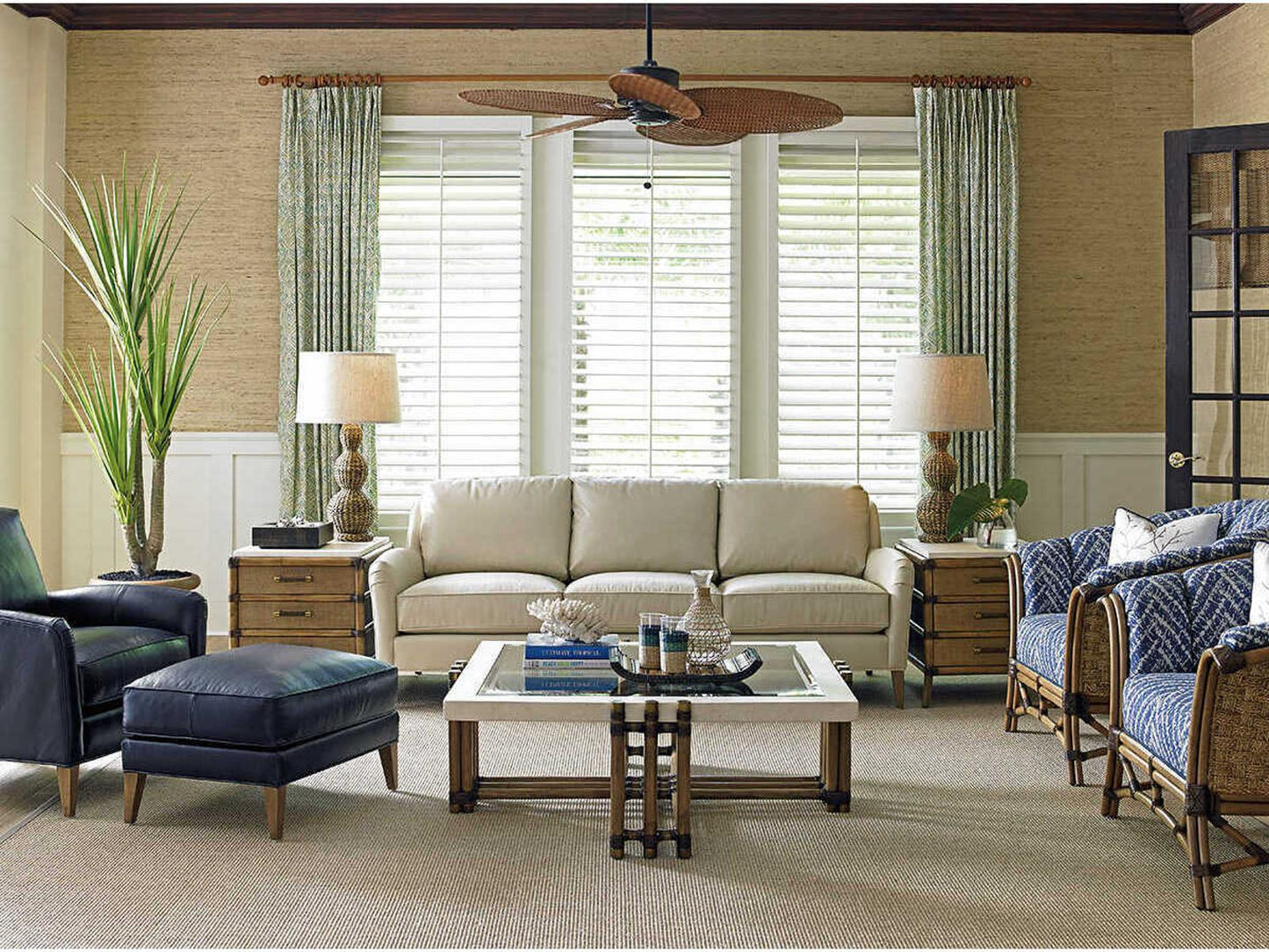 Twin Palms Coconut Grove 3-Seat Beige Leather Sofa