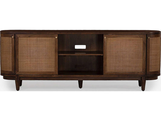 Canggu 84-Inch Media Stand Porto Dark Finish with Woven Cane Doors