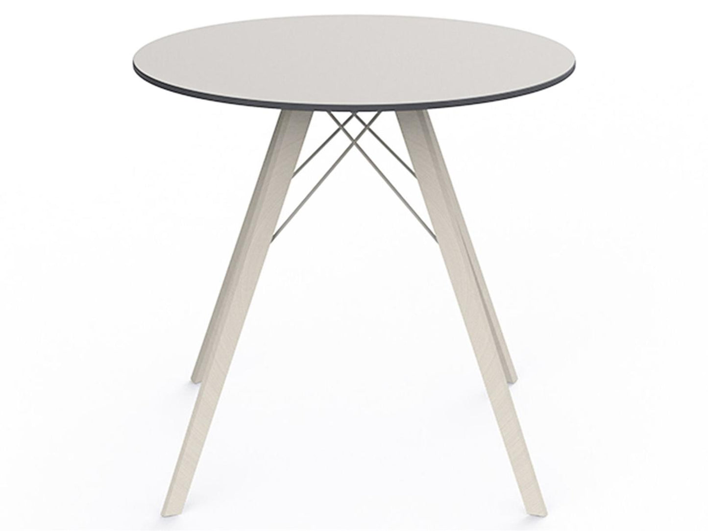 Faz Wood Round Dining Table White Plastic Top Beech Wood Legs
