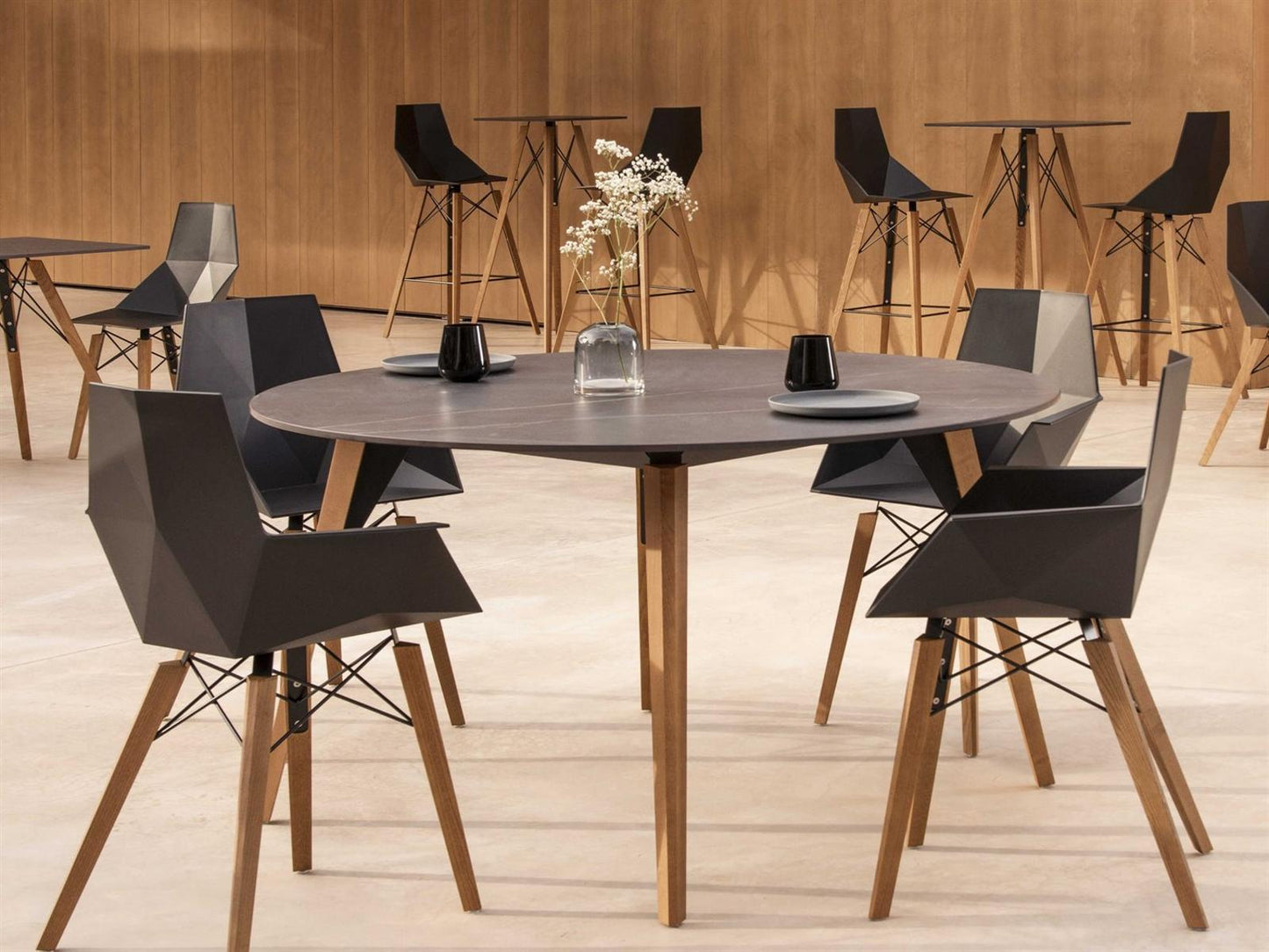 Faz Wood Black Arm Dining Chair Set of 4 with Beech Wood Legs