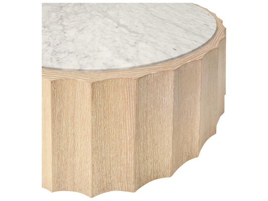 Moore Round Coffee Table Cerused Oak and White Carrara Marble