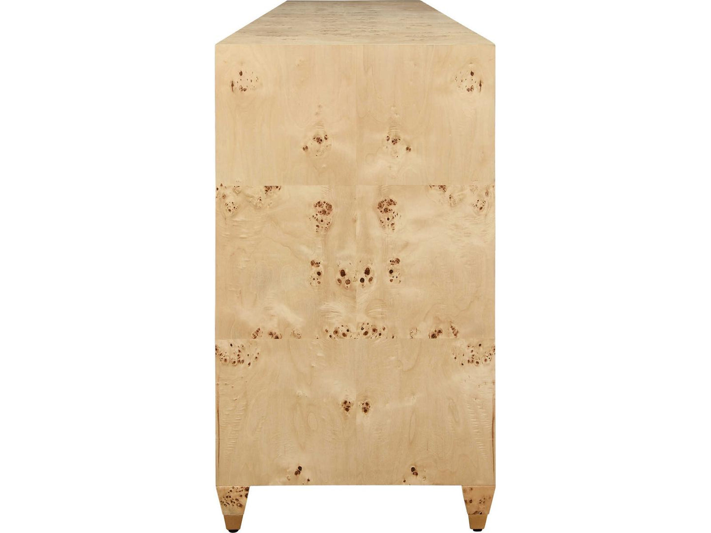 Mulligan Four-Door Buffet in Burl Wood with Satin Brass Hardware