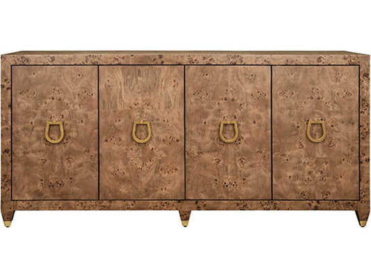 Mulligan 4-Door Dark Burl Wood Buffet with Brass Hardware