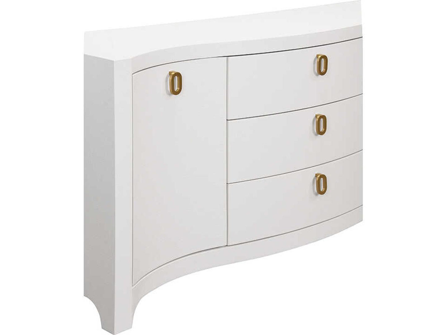 Paulina 2 Door 3 Drawer Textured Linen Buffet in White with Brass Pulls