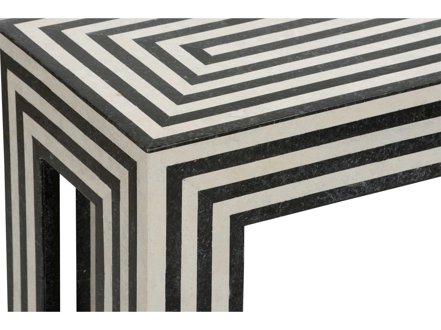 Positano Tessellated Stone Console Table in Natural Black and White