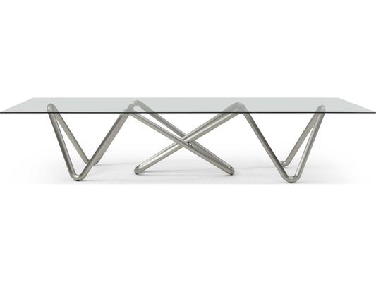 Anaconda 142-Inch Rectangle Dining Table in Brushed Nickel and Glass
