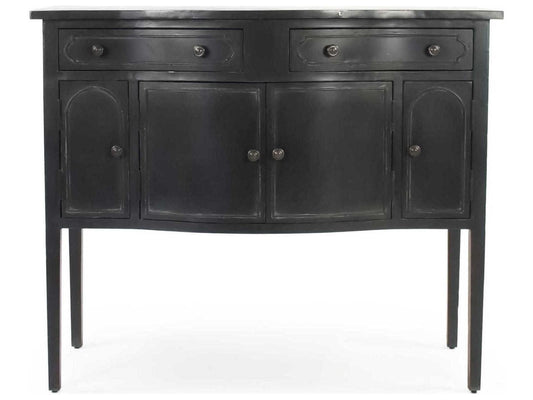 Corbyn Metal Console Table with Double Drawers and Shelves in Antique Black