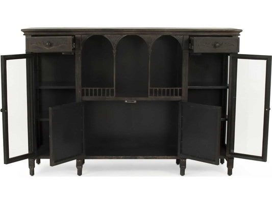 Esme Metal Buffet with Glass Doors in Rustic Grey