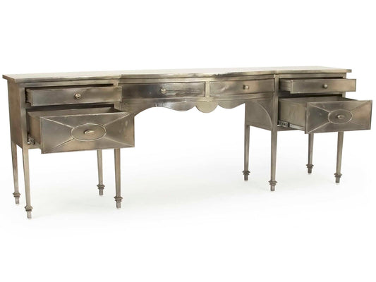 Gerard Rectangular Metal Console Table with Six Drawers in Antique Light Gold