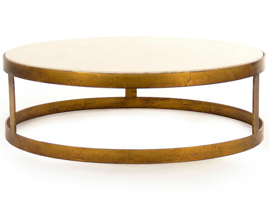 Fae Round Nesting Coffee Table Set Gold Leaf Metal Cream Marble