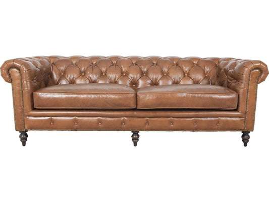 Arthur 3-Seat Top-Grain Leather Chesterfield Sofa in Brown
