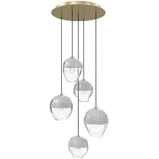 Sonoma Ave. 5 Light 28" Wide Multi Light Pendant with White/Clear Glass Shades