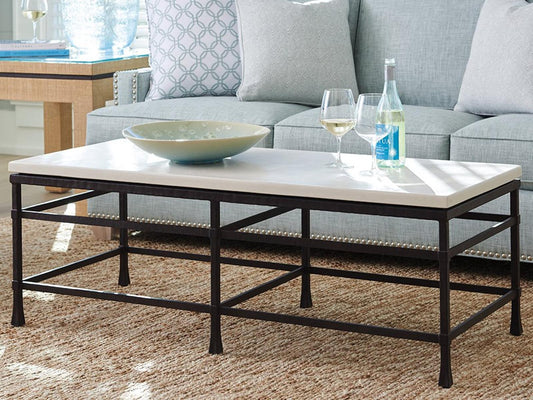 Newport Rectangle Coffee Table Metal and Stone in Sandstone