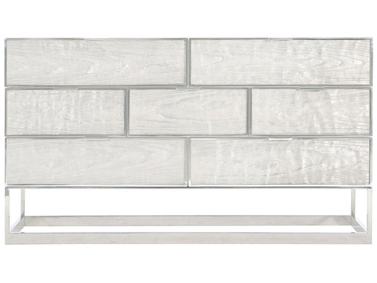 Interiors Parkhurst 7-Drawer Dresser in High Sheen White Lacquer with Stainless Steel