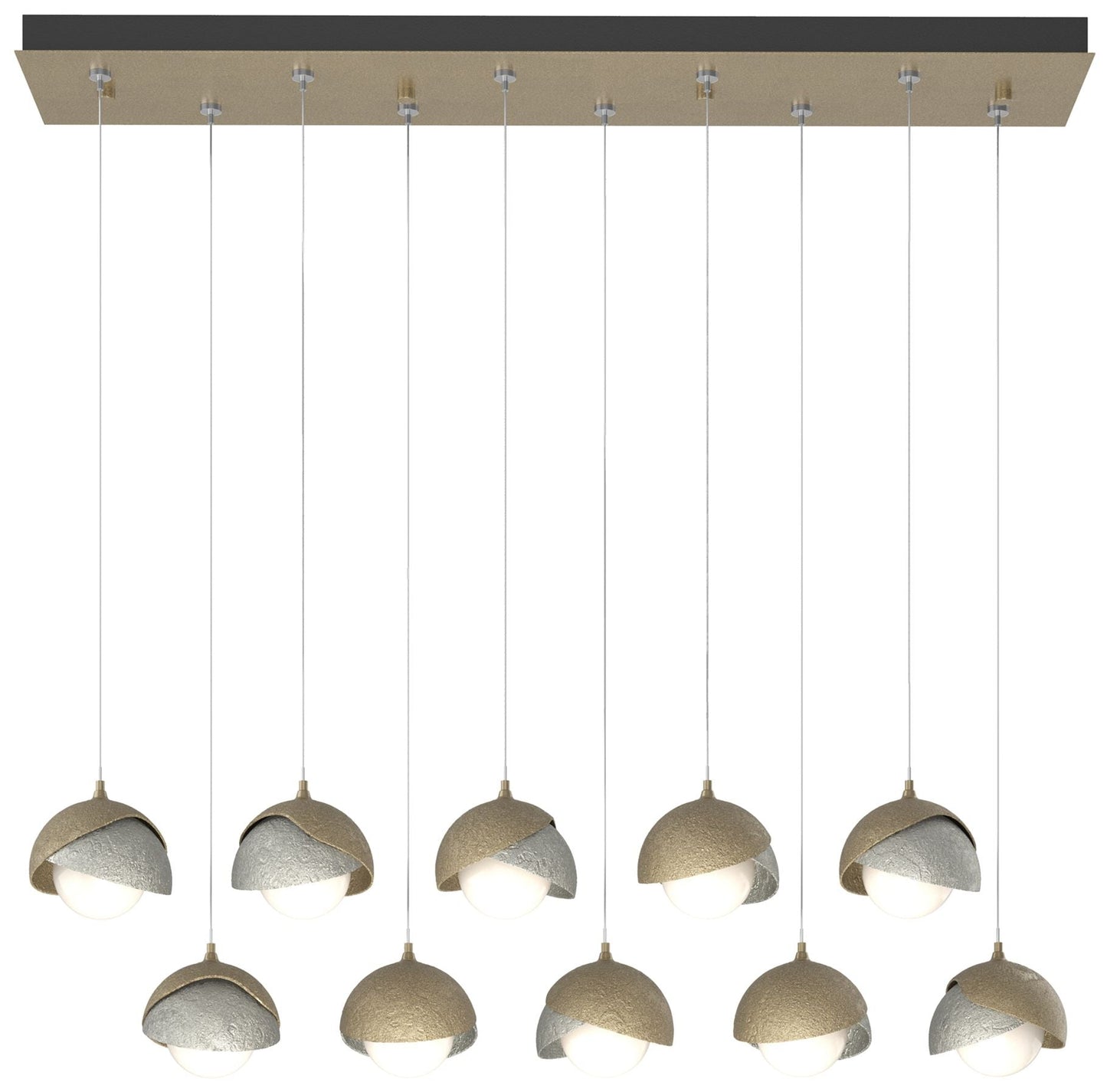 Brooklyn 44.5" Gold & Sterling Rectangular Long 2-Shade Pendant