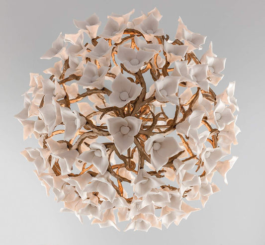 Lily 4 Light 19" Wide Pendant with Porcelain Flowers