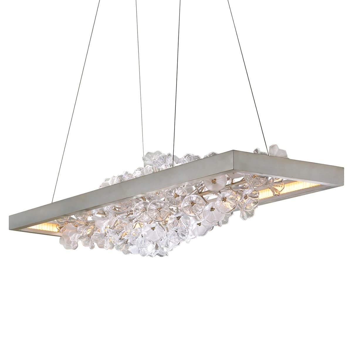 Jasmine 60" Wide LED Suspension Linear Chandelier with Flower Motif Centerpiece