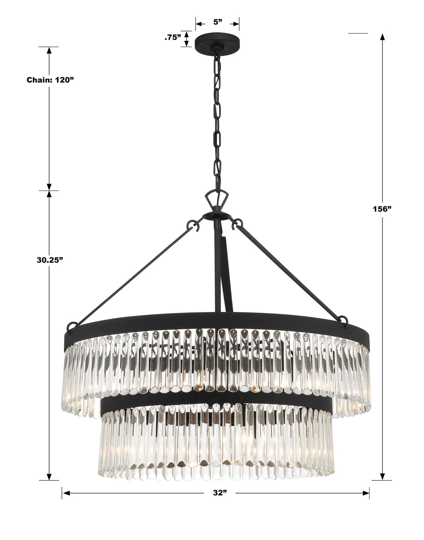 Crystorama 32" Wide Black Forged 9-Light Chandelier