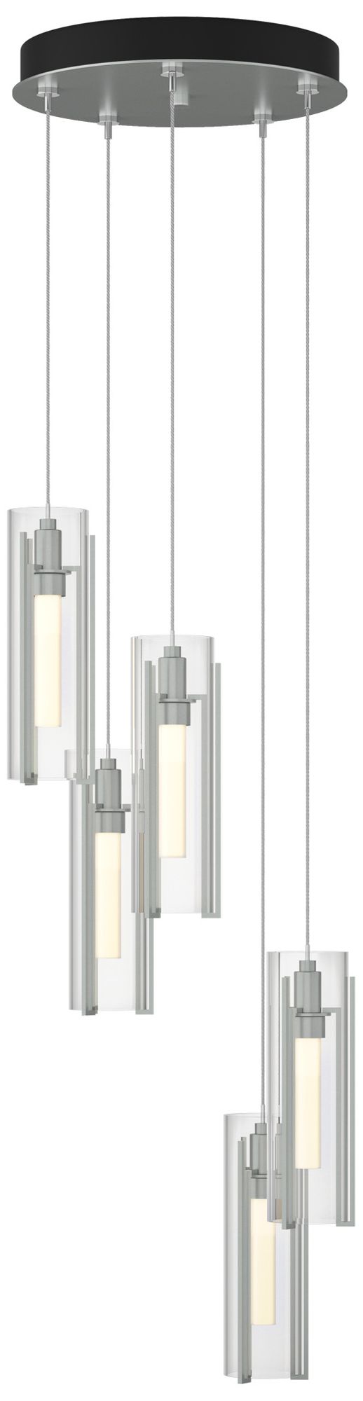 Exos Glass 5-Light 13.5"W Vintage Platinum Long Pendant w/ Clear Shade
