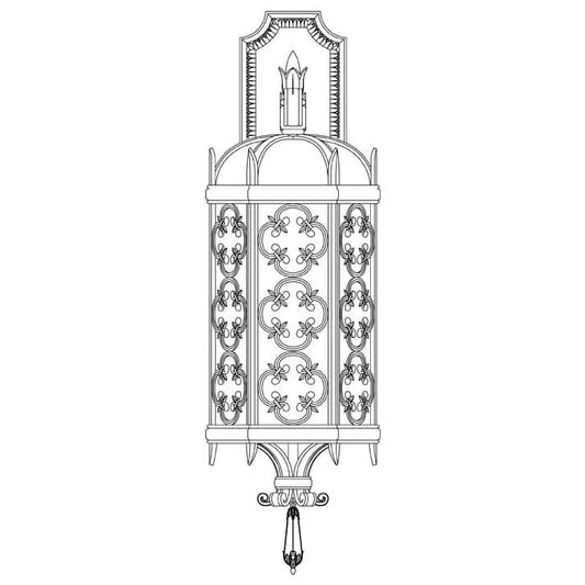 Costa del Sol Three-Light Outdoor Wall Sconce with Quatrefoil Details and Subtle Iridescent Textured Glass Shade