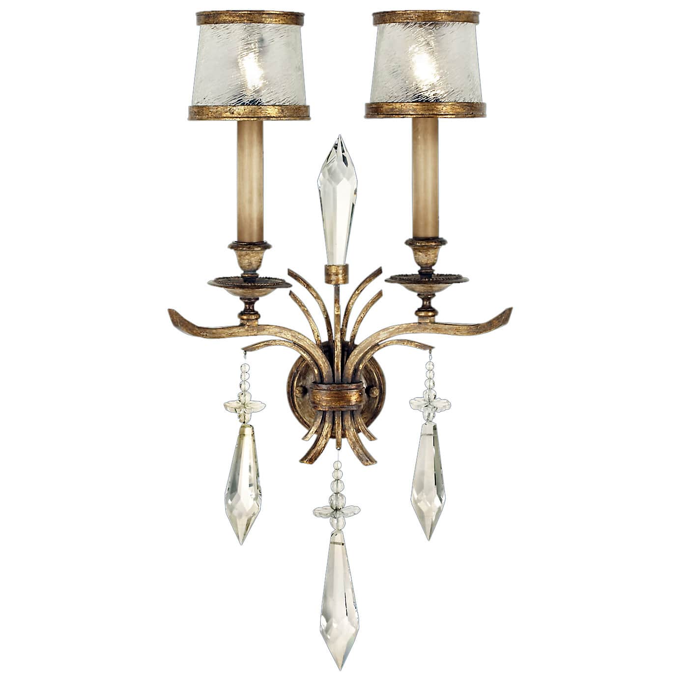 Monte Carlo Two-Light Wall Sconce with Hand-Blown Crystallized Glass Shades and Crystal Accents